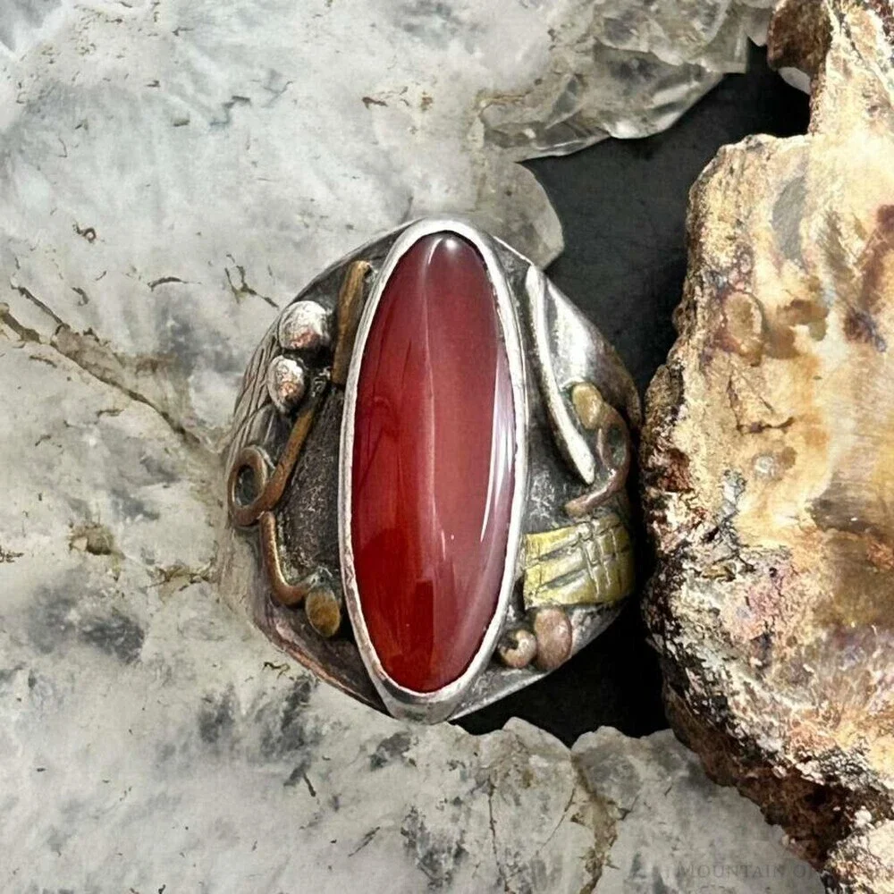 Vintage Native American Sterling Silver Oval Carnelian Ring Size 7.75 For Women